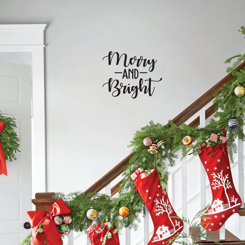 Vinyl Wall Art Decal - Merry and Bright - - Christmas Seasonal Decoration Sticker - Indoor Outdoor Home Office Wall Door Window Bedroom Workplace Decor Decals (; Black) 3