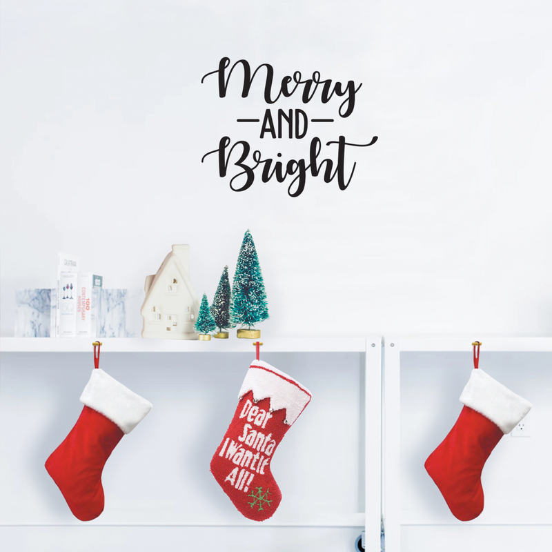 Vinyl Wall Art Decal - Merry And Bright - 17" x 21" - Trendy Christmas Winter Quote For Home Living Room Front Door Coffee Shop Store Seasonal Decoration Sticker 2