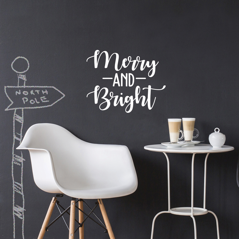 Vinyl Wall Art Decal - Merry And Bright - 17" x 21" - Trendy Christmas Winter Quote For Home Living Room Front Door Coffee Shop Store Seasonal Decoration Sticker 3