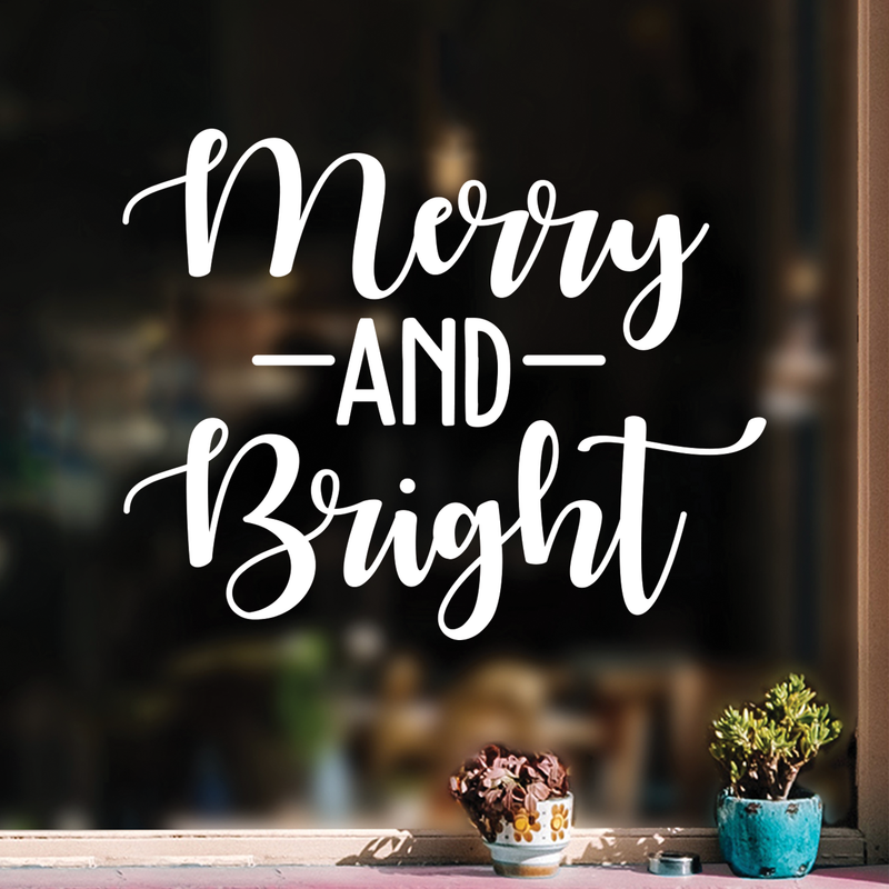 Vinyl Wall Art Decal - Merry And Bright - 17" x 21" - Trendy Christmas Winter Quote For Home Living Room Front Door Coffee Shop Store Seasonal Decoration Sticker 2