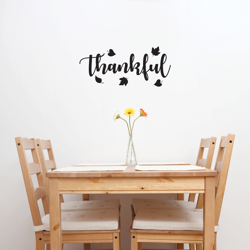 Vinyl Wall Art Decal - Thankful - 10.5" x 23.5" - Trendy Autumn Harvest Fall Leaves Seasonal Quote For Home Bedroom Kitchen Dining Room Office Church Decoration Sticker 2