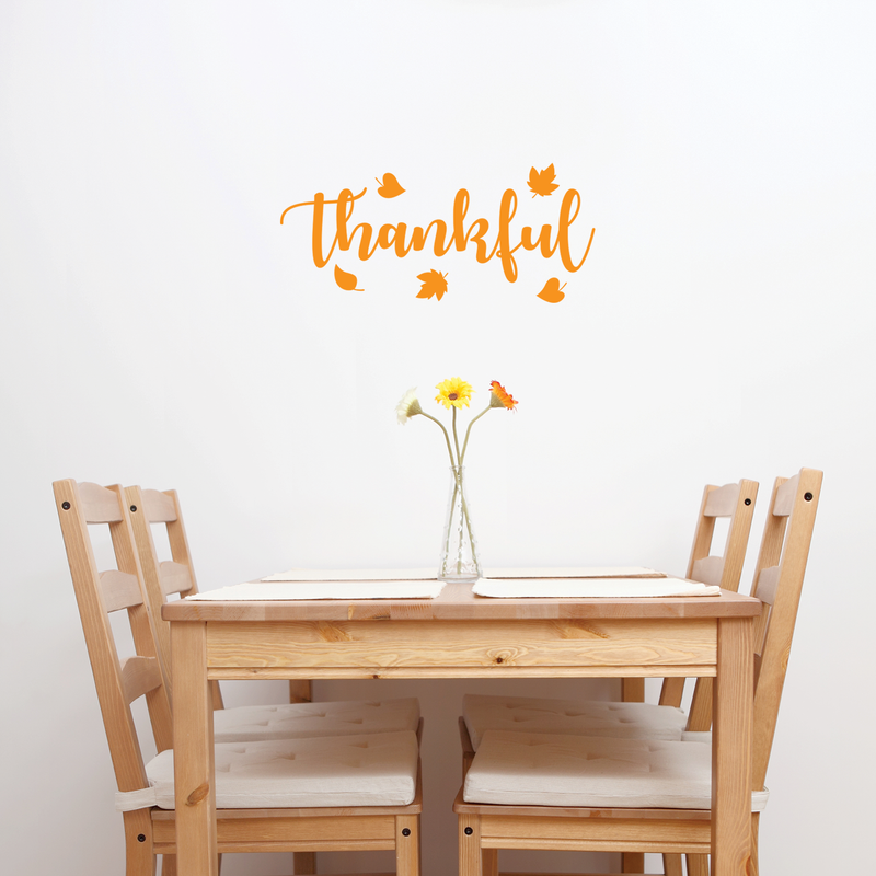 Vinyl Wall Art Decal - Thankful - 10.5" x 23.5" - Trendy Autumn Harvest Fall Leaves Seasonal Quote For Home Bedroom Kitchen Dining Room Office Church Decoration Sticker 2