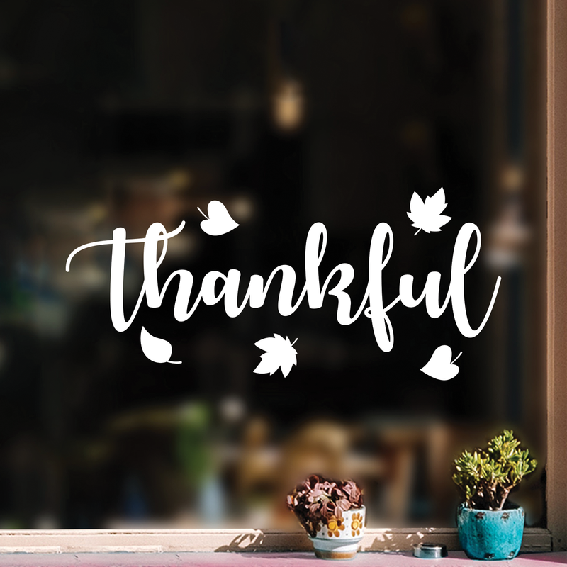 Vinyl Wall Art Decal - Thankful - 10.5" x 23.5" - Trendy Autumn Harvest Fall Leaves Seasonal Quote For Home Bedroom Kitchen Dining Room Office Church Decoration Sticker 3