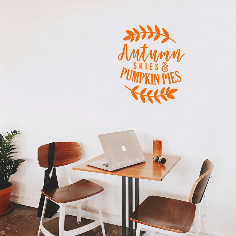 Vinyl Wall Art Decal - Autumn Skies And Pumpkin Pies - 25" x 22" - Modern Minimal Seasonal Quote For Home Bedroom Kids Room Office Workplace School Fall Decoration Sticker 2