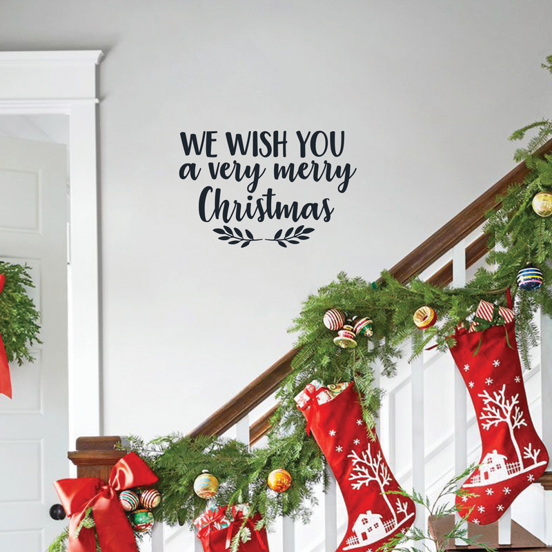 Vinyl Wall Art Decal - We Wish You A Very Merry Christmas - 17" x 26" - Modern Cute Quote For Home Living Room Front Door Store School Office Coffe Shop Seasonal Decoration Sticker 4