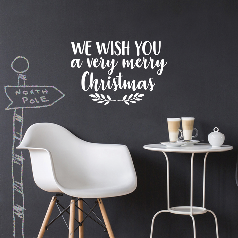 Vinyl Wall Art Decal - We Wish You A Very Merry Christmas - 17" x 26" - Modern Cute Quote For Home Living Room Front Door Store School Office Coffe Shop Seasonal Decoration Sticker 3