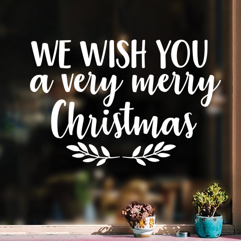 Vinyl Wall Art Decal - We Wish You A Very Merry Christmas - 17" x 26" - Modern Cute Quote For Home Living Room Front Door Store School Office Coffe Shop Seasonal Decoration Sticker 2