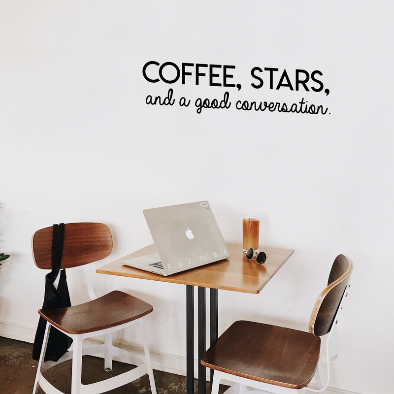 Vinyl Wall Art Decal - Coffee Stars And A Good Conversation - Trendy Modern Inspirational Quote For Home Bedroom Coffee Shop Library Kitchen Living Room Decoration Sticker 5