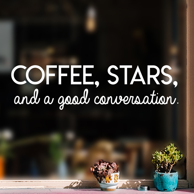 Vinyl Wall Art Decal - Coffee Stars And A Good Conversation - 8" x 30" - Trendy Modern Inspirational Quote For Home Bedroom Coffee Shop Library Kitchen Living Room Decoration Sticker 2