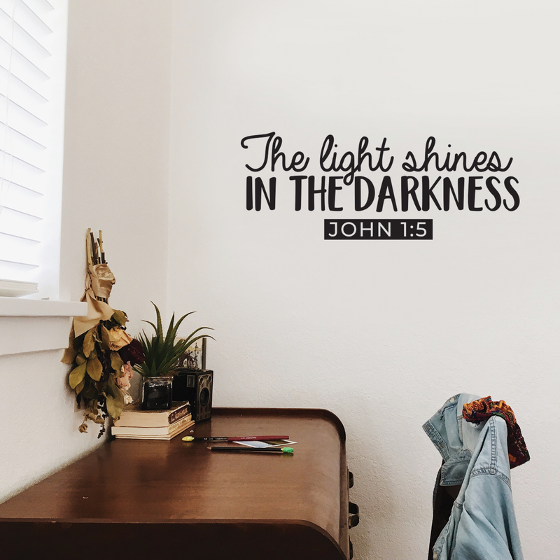 Vinyl Wall Art Decal - The Light Shines In The Darkness John 1:5 - 10.5" x 27" - Modern Inspirational Religious Quote For Home Bedroom Office Workplace Church Decoration Sticker 2