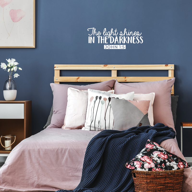 Vinyl Wall Art Decal - The Light Shines In The Darkness John 1:5 - 10.5" x 27" - Modern Inspirational Religious Quote For Home Bedroom Office Workplace Church Decoration Sticker 1