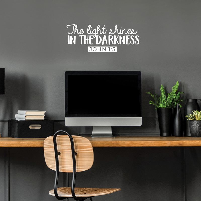 Vinyl Wall Art Decal - The Light Shines In The Darkness John 1:5 - 10.5" x 27" - Modern Inspirational Religious Quote For Home Bedroom Office Workplace Church Decoration Sticker 2