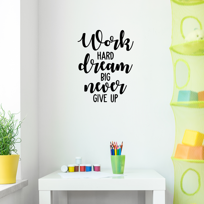 Vinyl Wall Art Decal - Work Hard Dream Big - 22" x 17" - Modern Positive Inspirational Quote For Home Bedroom Living Room Kids Room Office Workplace School Classroom Decoration Sticker 1