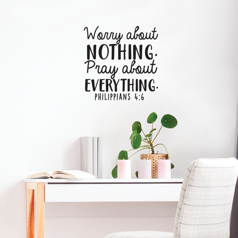 Vinyl Wall Art Decal - Worry About Nothing Pray About Everything - Modern Inspirational Religious Bible Verse Quote For Home Bedroom Office Church Decoration Sticker 2