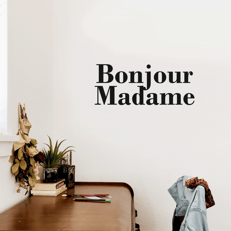 Vinyl Wall Art Decal - Bonjour Madame - 12" x 30" - Trendy Cute French Good Morning Quote For Women Home Bedroom Girls Room Living Room Office Decoration Sticker 2