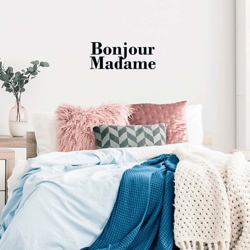 Vinyl Wall Art Decal - Bonjour Madame - 12" x 30" - Trendy Cute French Good Morning Quote For Women Home Bedroom Girls Room Living Room Office Decoration Sticker 3