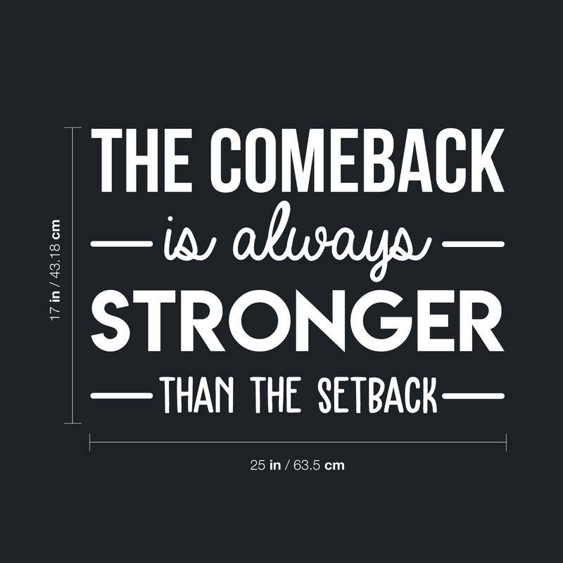 Vinyl Wall Art Decal - The Comeback Is Always Stronger Than The Setback - 17" x 25" - Modern Motivational Quote For Home Living Room Bedroom Office Decoration Sticker 4