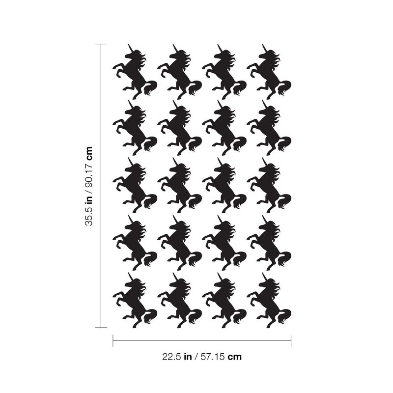 Set Of 20 Vinyl Wall Art Decals - Unicorns Pattern - 7" x 5.5" Each - Beautiful Girly Stencil Adhesives - Removable Unicorn Sticker Decal For Girls Teens Nursery Bedroom Dorm Room Home Decor 4