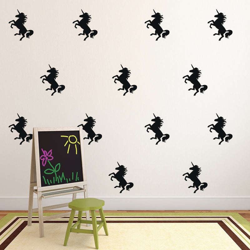 Set Of 20 Vinyl Wall Art Decals - Unicorns Pattern - 7" x 5.5" Each - Beautiful Girly Stencil Adhesives - Removable Unicorn Sticker Decal For Girls Teens Nursery Bedroom Dorm Room Home Decor 2