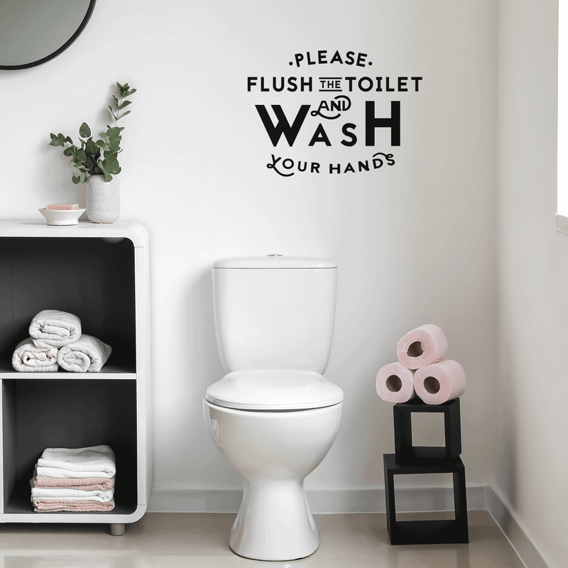 Vinyl Wall Art Decal - Please Flush The Toilet And Wash Your Hands - 16" x 22" - Modern Bathroom Sign For Home Kids Room Daycare School Store Restroom Decor Sticker 3