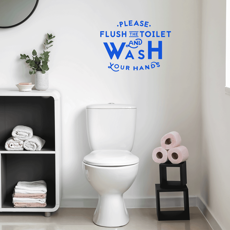 Vinyl Wall Art Decal - Please Flush The Toilet And Wash Your Hands - 16" x 22" - Modern Bathroom Sign For Home Kids Room Daycare School Store Restroom Decor Sticker 2