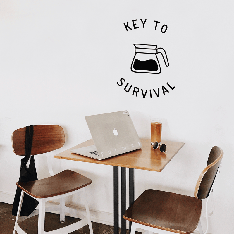 Vinyl Wall Art Decal - Key To Survival - 22" x 17" - Trendy Funny Quote For Coffee Lovers Home Kitchen Living Room Coffee Shop Office Cafe Decoration Sticker 4