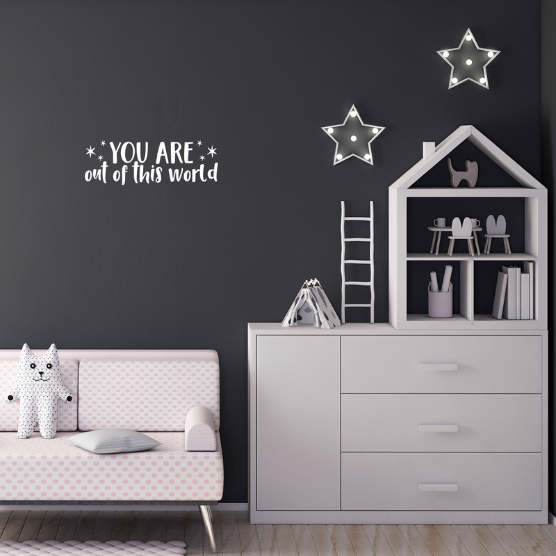 Vinyl Wall Art Decal - You Are Out Of This World - 7.5" x 22" - Modern Motivational Self Steem Quote For Home Apartment Bedroom Closet Kids Room Office Decor Stars Sticker 2