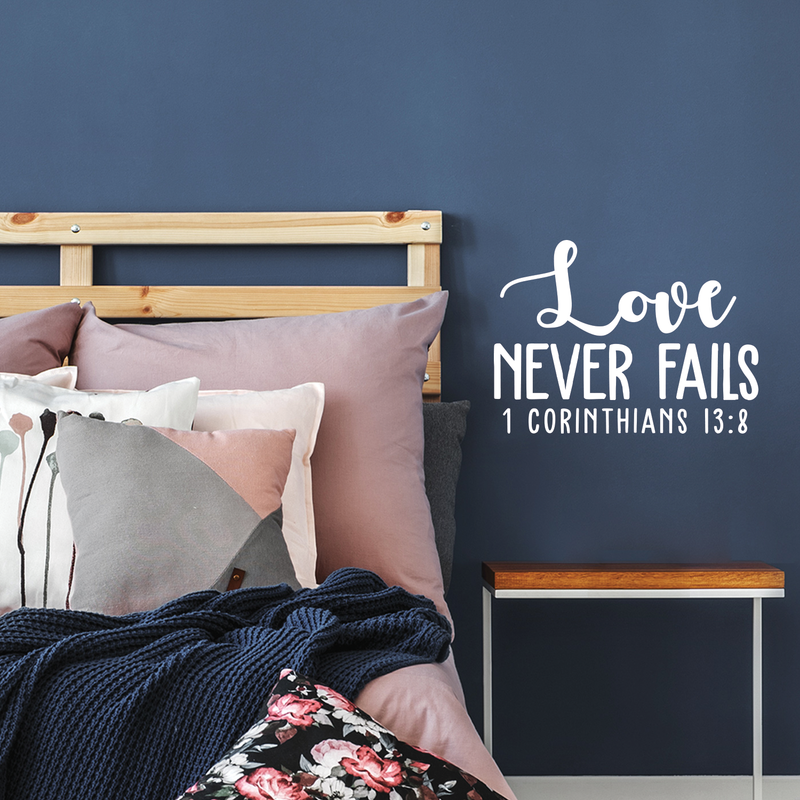 Vinyl Wall Art Decal - 1 Corinthians 13:8 Love Never Fails - 16" x 22" - Modern Inspirational Religious Bible Verse Quote For Home Bedroom Office Church Decoration Sticker 1