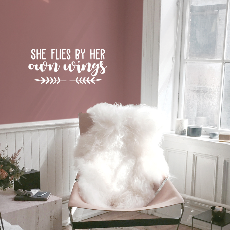 Vinyl Wall Art Decal - She Flies By Her Own Wings - 10.5" x 23" - Motivational Sticker Quote For Women Home Bedroom Living Room Girls Room Work Office Decor 2