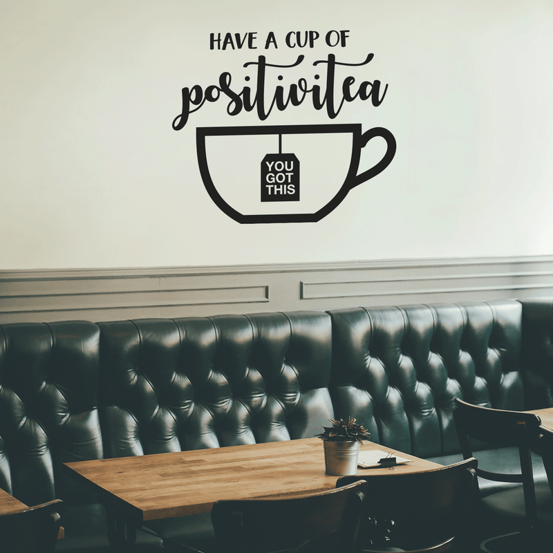 Vinyl Wall Art Decal - Have A Cup Of Positivitea - 34" x 40" - Trendy Positive Inspirational Tea Quote For Home Bedroom Living Room Kitchen Indoor Work Office Apartment Decoration 2