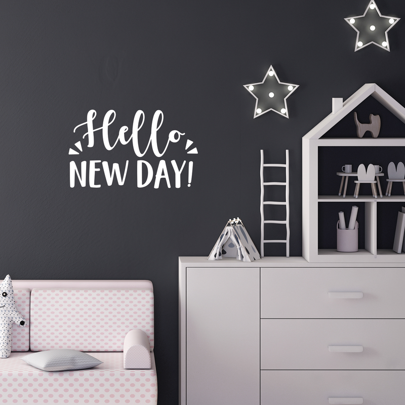 Vinyl Wall Art Decal - Hello New Day - 13.5" x 22" - Trendy Inspirational Sticker Quote For Home Bedroom Living Room Kids Room Nursery School Office Decor 3