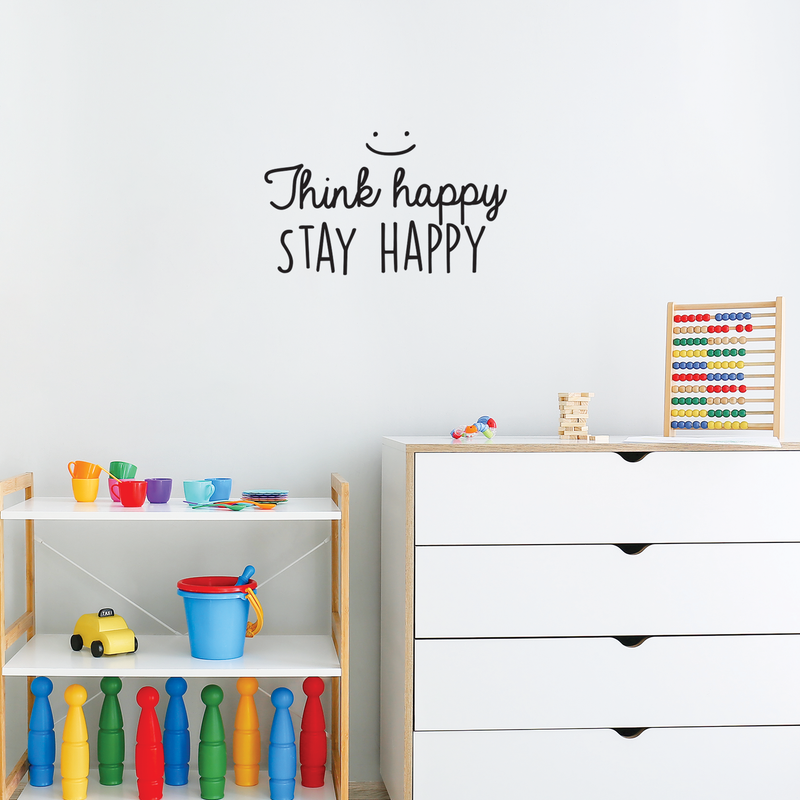 Vinyl Wall Art Decal - Think Happy Stay Happy - 14.5" x 25" - Modern Inspirational Sticker Quote For Home Bedroom Living Room Kids Room Playroom Classroom Office Decor 2