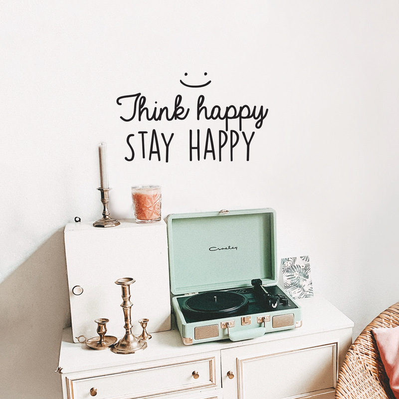 Vinyl Wall Art Decal - Think Happy Stay Happy - 14.5" x 25" - Modern Inspirational Sticker Quote For Home Bedroom Living Room Kids Room Playroom Classroom Office Decor 3