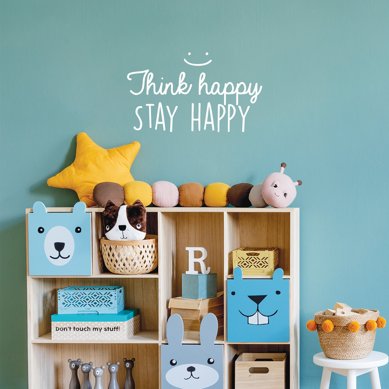 Vinyl Wall Art Decal - Think Happy Stay Happy - 14.5" x 25" - Modern Inspirational Sticker Quote For Home Bedroom Living Room Kids Room Playroom Classroom Office Decor 3