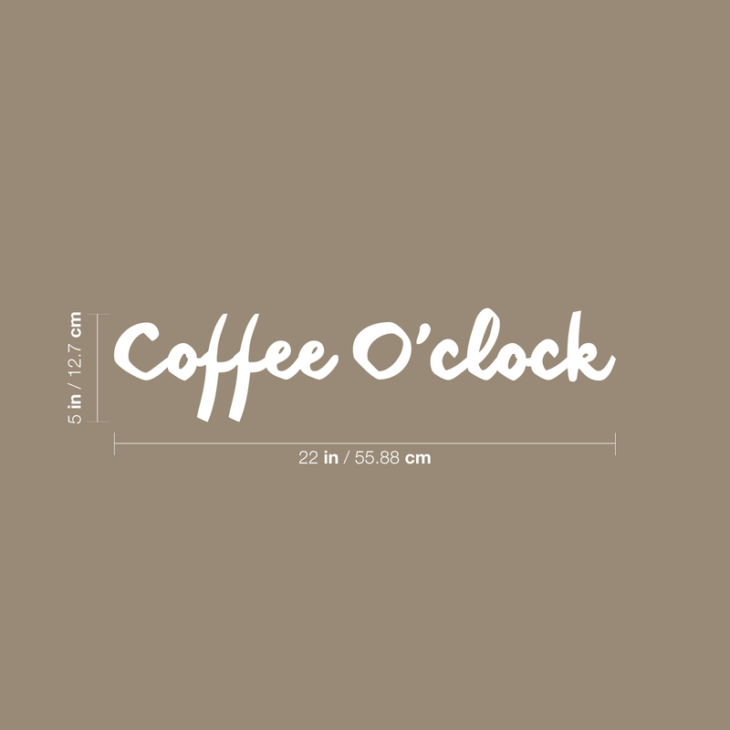 Vinyl Wall Art Decal - Coffee O Clock - 5" x 22" - Trendy Sticker Quote For Home Bedroom Living Room Dinning Room Kitchen Coffee Shop Cafe Office Decor 1