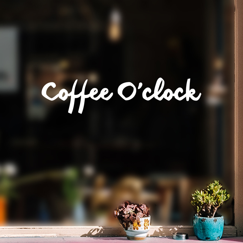 Vinyl Wall Art Decal - Coffee O Clock - 5" x 22" - Trendy Sticker Quote For Home Bedroom Living Room Dinning Room Kitchen Coffee Shop Cafe Office Decor 2