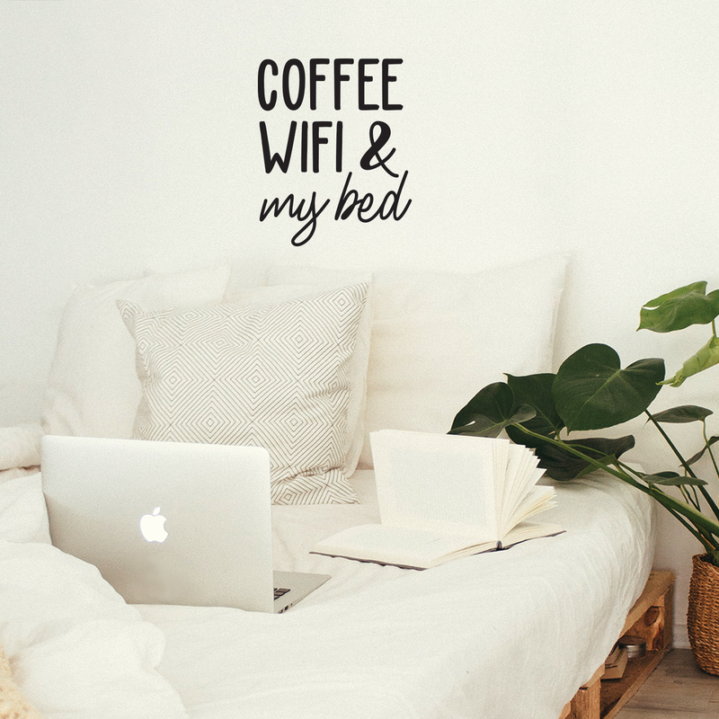 Vinyl Wall Art Decal - Coffee Wifi & My Bed -22" x 17" - Trendy Funny Sticker Quote For Home Bedroom Living Room Dorm Room Kitchen Coffee Shop Cafe Decor 2