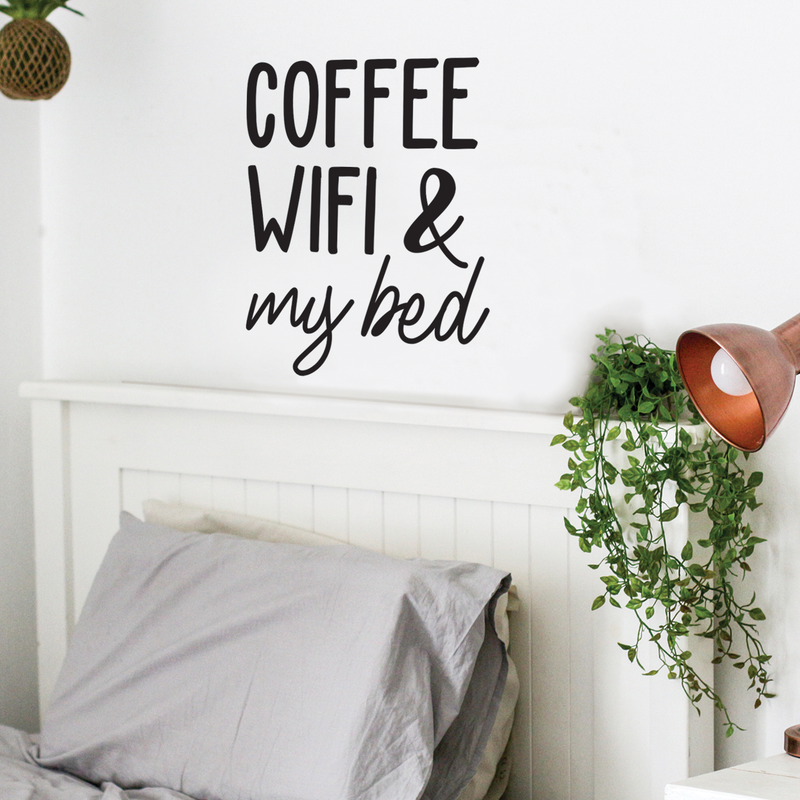 Vinyl Wall Art Decal - Coffee Wifi & My Bed -22" x 17" - Trendy Funny Sticker Quote For Home Bedroom Living Room Dorm Room Kitchen Coffee Shop Cafe Decor 3