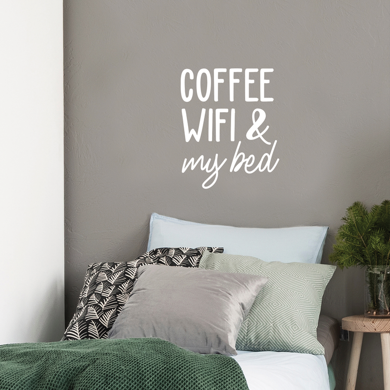 Vinyl Wall Art Decal - Coffee Wifi & My Bed -22" x 17" - Trendy Funny Sticker Quote For Home Bedroom Living Room Dorm Room Kitchen Coffee Shop Cafe Decor 2