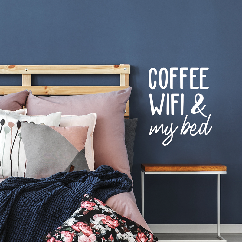 Vinyl Wall Art Decal - Coffee Wifi & My Bed -22" x 17" - Trendy Funny Sticker Quote For Home Bedroom Living Room Dorm Room Kitchen Coffee Shop Cafe Decor 3