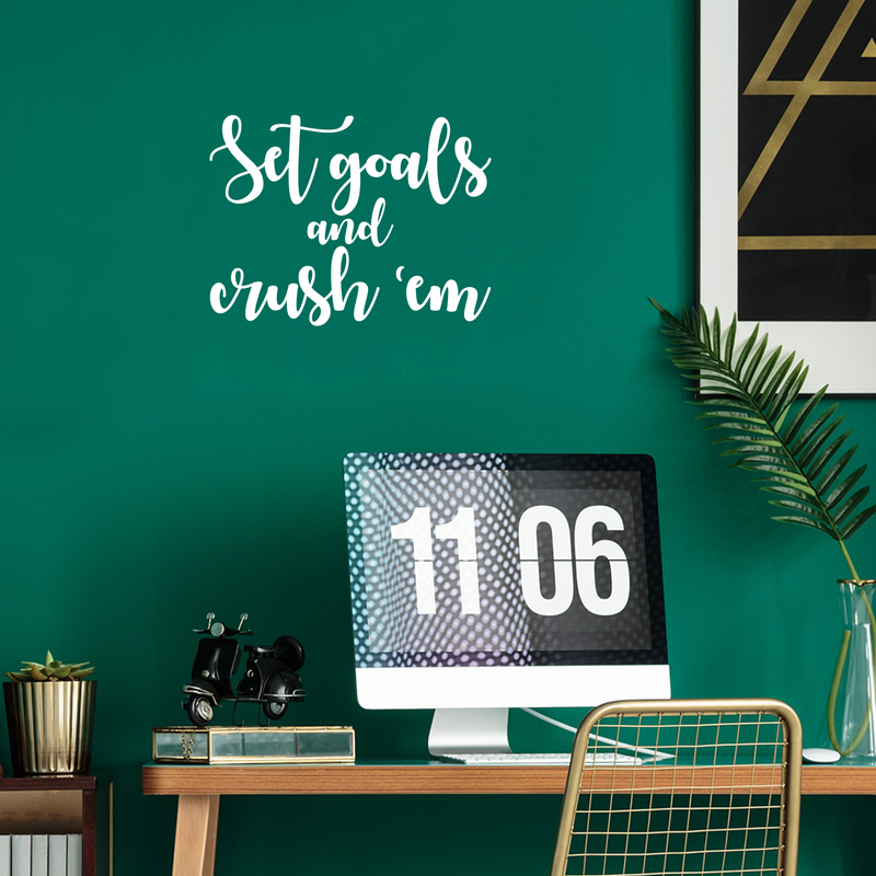 Vinyl Wall Art Decal - Set Goals And Crush'Em - 16.5" x 22" - Modern Motivational Quote Positive Sticker For Home Bedroom Kids Room Work Office Coffee Shop Decor 2