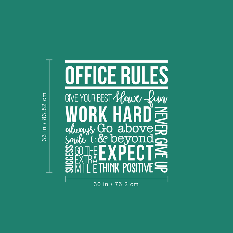 Vinyl Wall Art Decal - Office Rules Give Your Best Work Hard Never Give Up Think Positive - Modern Motivational Quote For Home Office Workplace School Decoration Sticker 1