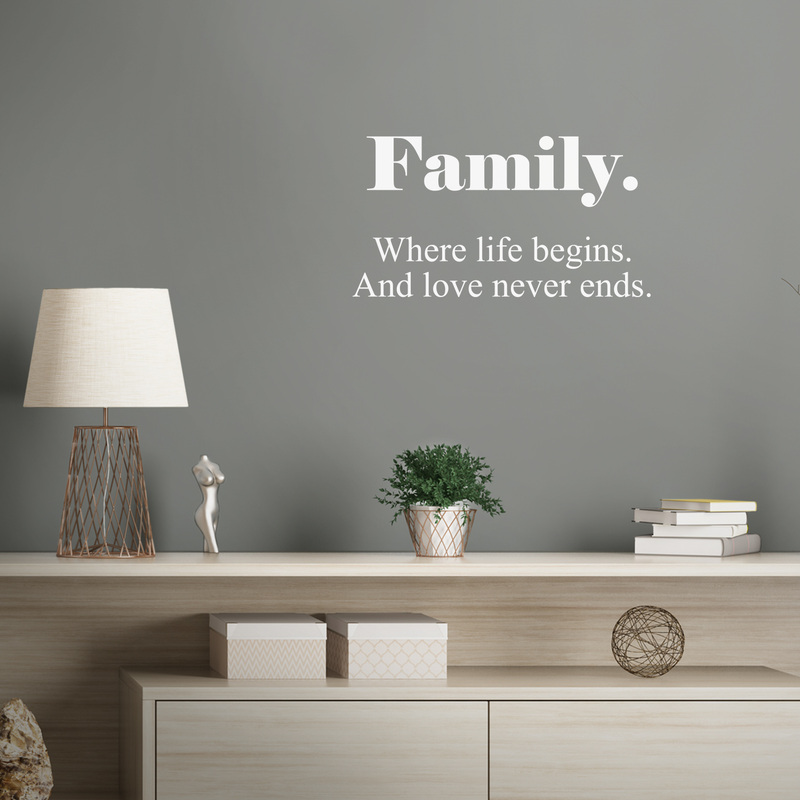 Vinyl Wall Art Decal - Family Where Life Begins And Love Never Ends - 12" x 22" - Modern Inspirational Quote Sticker For Home Apartment Living Room Bedroom Dining Room 2