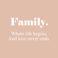 Vinyl Wall Art Decal - Family Where Life Begins And Love Never Ends - 12" x 22" - Modern Inspirational Quote Sticker For Home Apartment Living Room Bedroom Dining Room 1