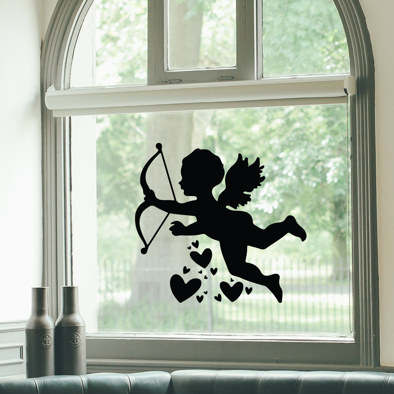 Vinyl Wall Art Decal - Cupid With Hearts - 22" x 23.5" - Modern Cute Artistic Design For Home Storefront Coffee Shop Couples Valentine's Day Decor Sticker 3