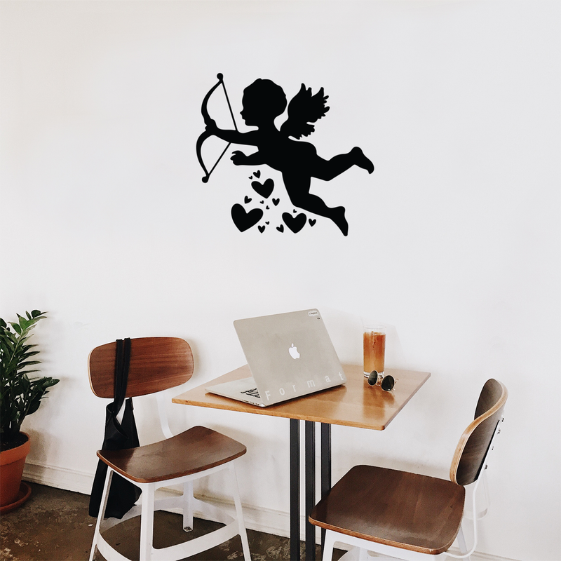 Vinyl Wall Art Decal - Cupid With Hearts - 22" x 23.5" - Modern Cute Artistic Design For Home Storefront Coffee Shop Couples Valentine's Day Decor Sticker 2