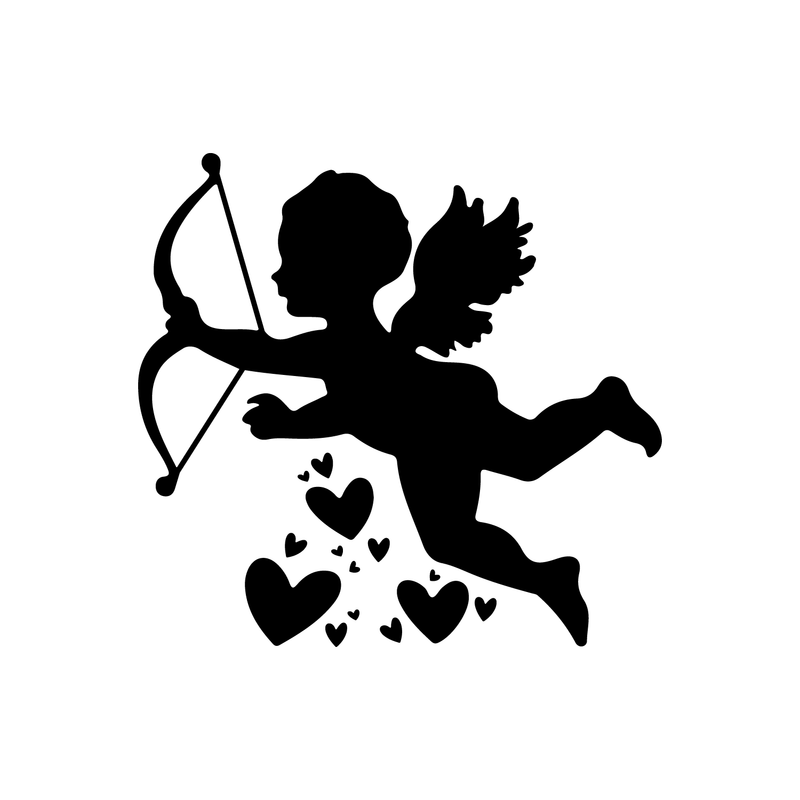 Vinyl Wall Art Decal - Cupid With Hearts - 22" x 23.5" - Modern Cute Artistic Design For Home Storefront Coffee Shop Couples Valentine's Day Decor Sticker 1