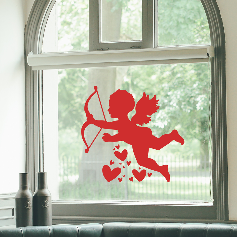 Vinyl Wall Art Decal - Cupid With Hearts - 22" x 23.5" - Modern Cute Artistic Design For Home Storefront Coffee Shop Couples Valentine's Day Decor Sticker 3