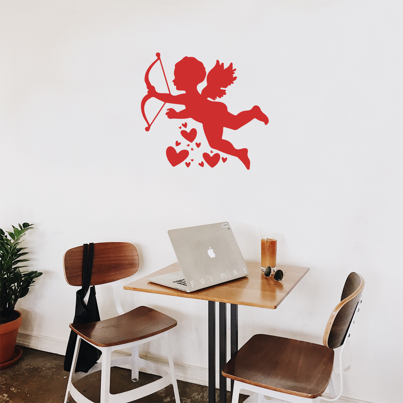 Vinyl Wall Art Decal - Cupid With Hearts - 22" x 23.5" - Modern Cute Artistic Design For Home Storefront Coffee Shop Couples Valentine's Day Decor Sticker 2