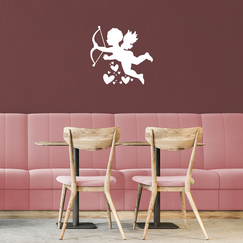 Vinyl Wall Art Decal - Cupid With Hearts - 22" x 23.5" - Modern Cute Artistic Design For Home Storefront Coffee Shop Couples Valentine's Day Decor Sticker 2